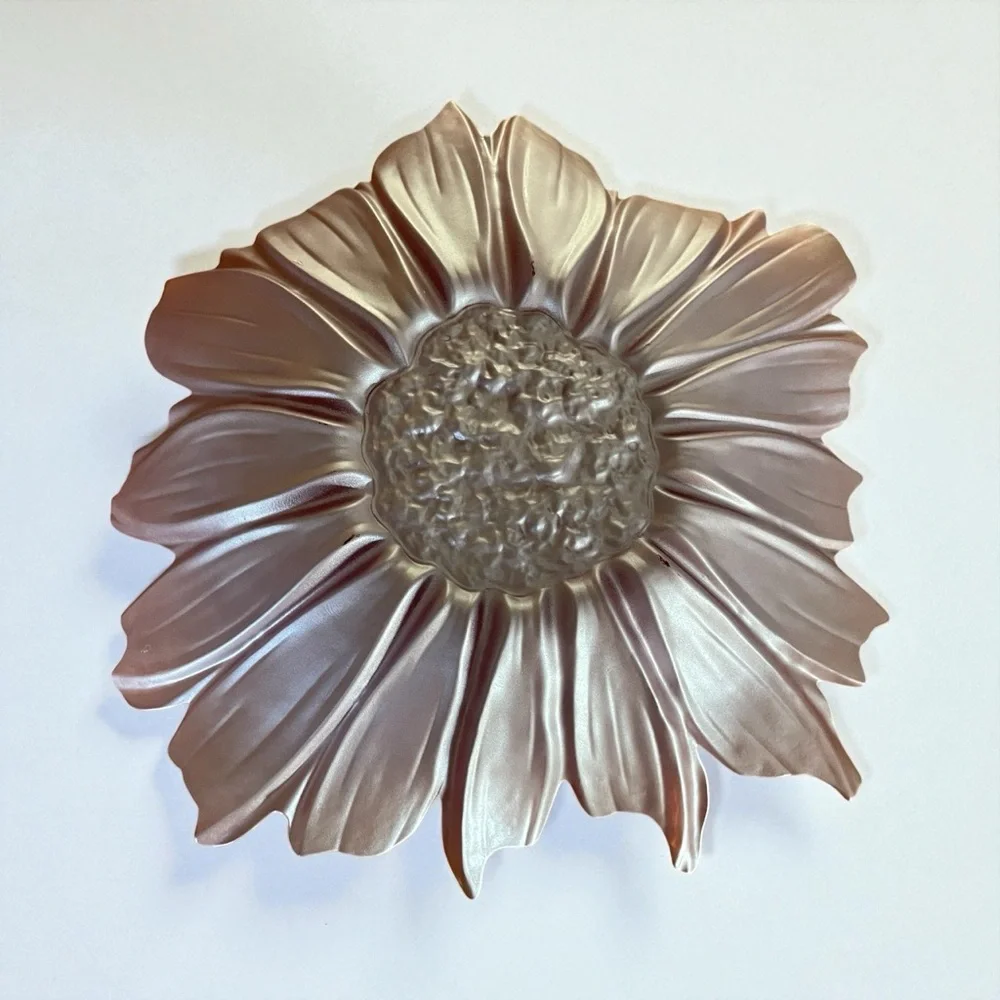 Vtg Iridescent Pink Gold Daisy Flower Frosted Bowl 15